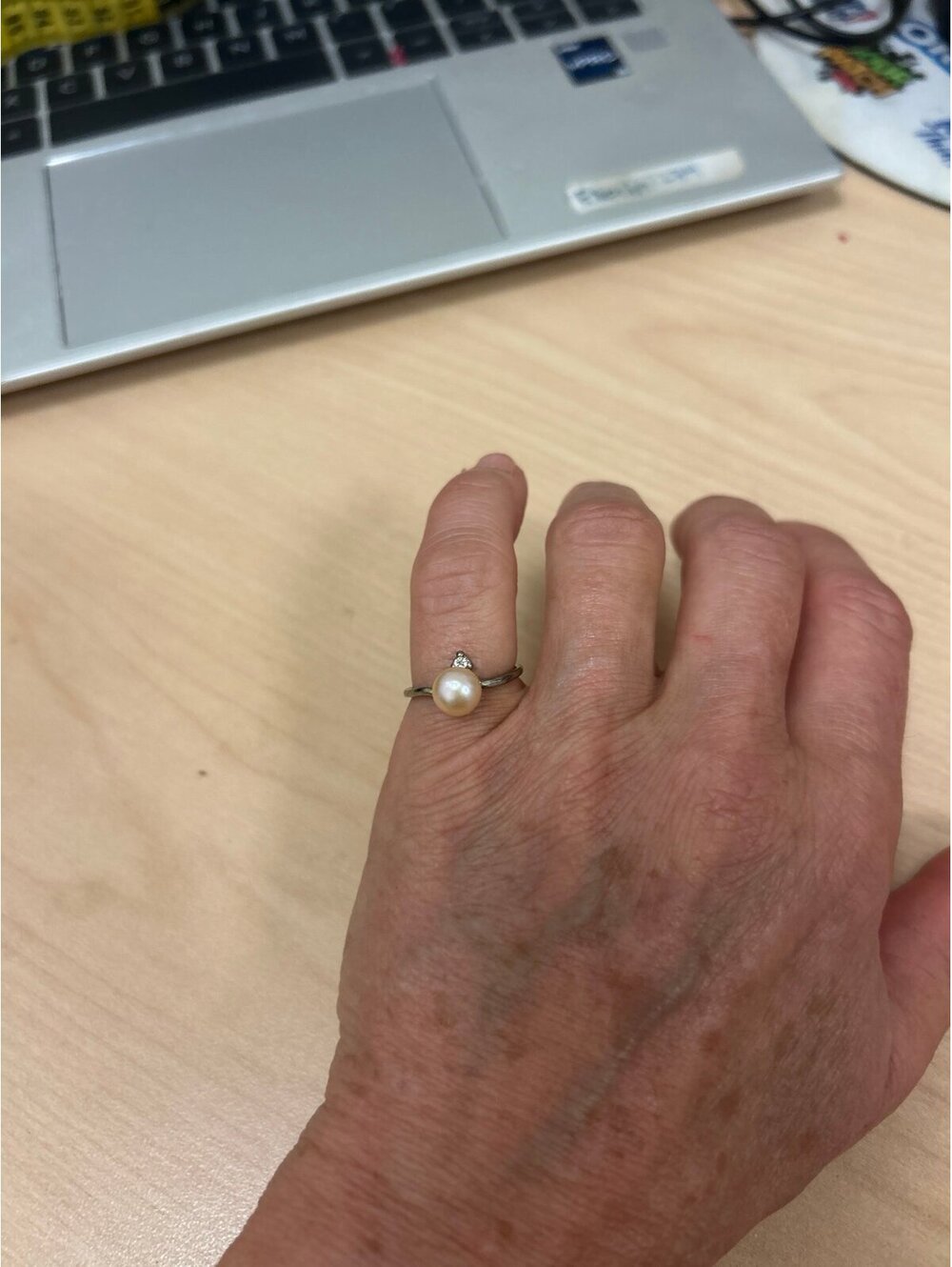 Simple Pearl And “Diamond” Ring